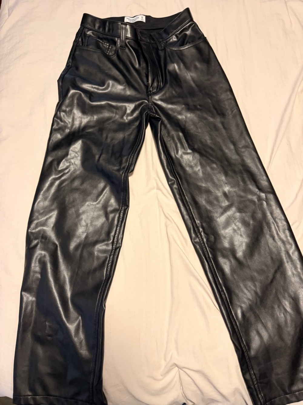 Abercrombie & Fitch Black Faux Leather Straight Leg Pants